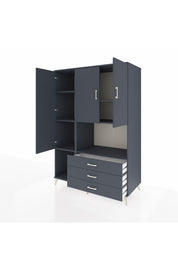 Kronos Dolap 6 Raflı 3 Çekmeceli 3 Kapaklı 132x59x195 Antrasit-Antrasit/Antrasit