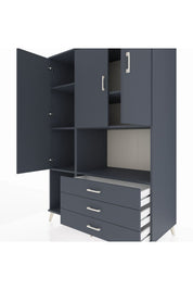 Kronos Dolap 6 Raflı 3 Çekmeceli 3 Kapaklı 132x59x195 Antrasit-Antrasit/Antrasit