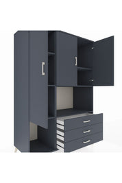 Kronos Dolap 6 Raflı 3 Çekmeceli 3 Kapaklı 132x59x195 Antrasit-Antrasit/Antrasit