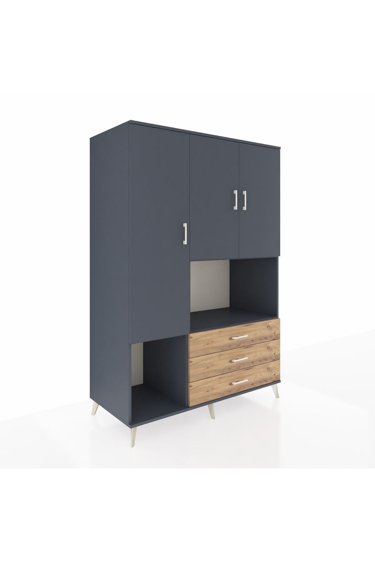 Kronos Dolap 6 Raflı 3 Çekmeceli 3 Kapaklı 132x59x195 Antrasit-Antrasit/Çam