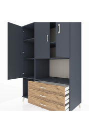 Kronos Dolap 6 Raflı 3 Çekmeceli 3 Kapaklı 132x59x195 Antrasit-Antrasit/Çam