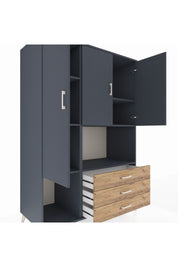 Kronos Dolap 6 Raflı 3 Çekmeceli 3 Kapaklı 132x59x195 Antrasit-Antrasit/Çam