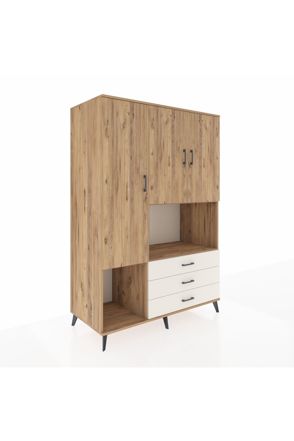 Kronos Dolap 6 Raflı 3 Çekmeceli 3 Kapaklı 132x59x195 Çam-Çam/Aytaşı