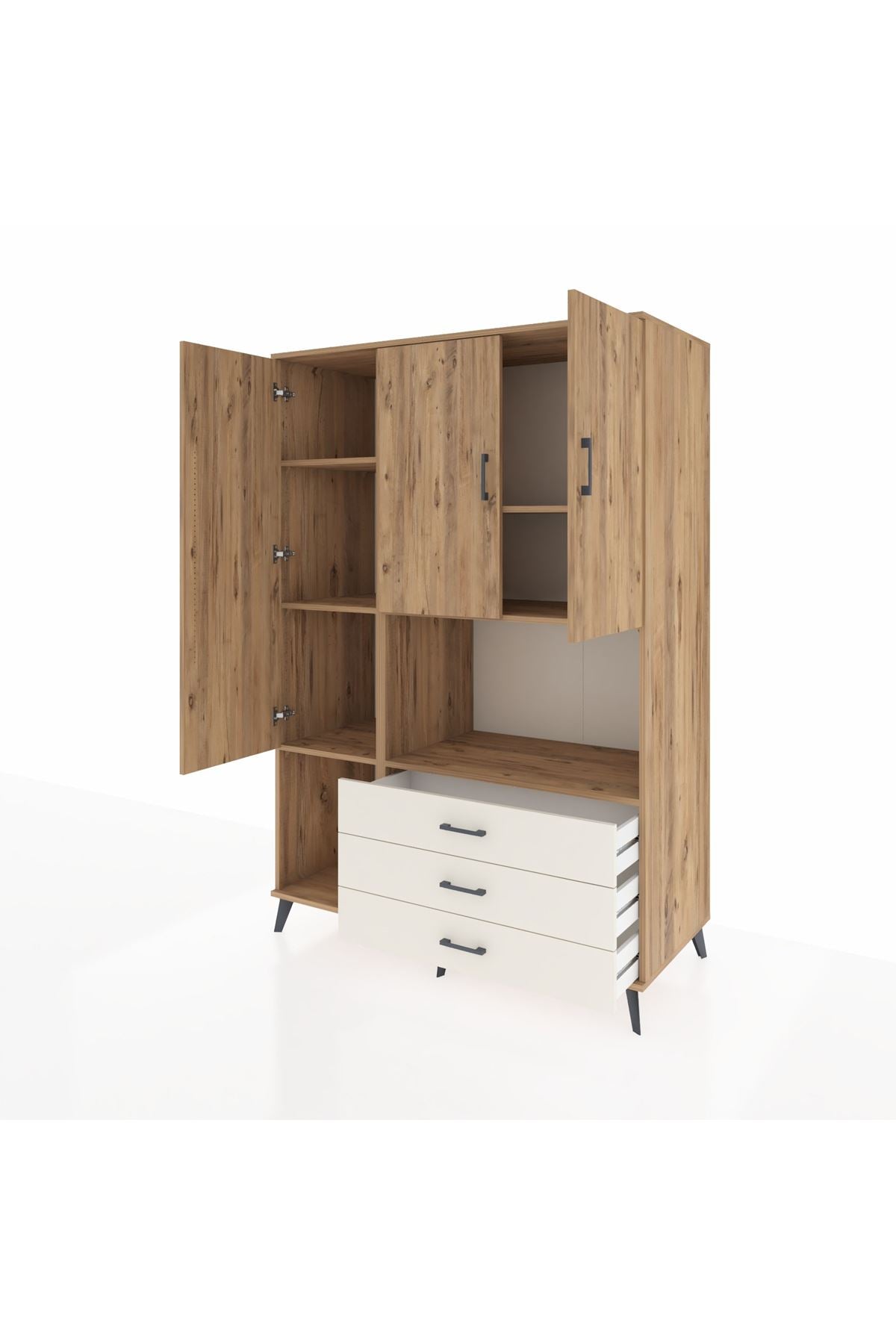 Kronos Dolap 6 Raflı 3 Çekmeceli 3 Kapaklı 132x59x195 Çam-Çam/Aytaşı