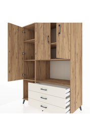 Kronos Dolap 6 Raflı 3 Çekmeceli 3 Kapaklı 132x59x195 Çam-Çam/Aytaşı