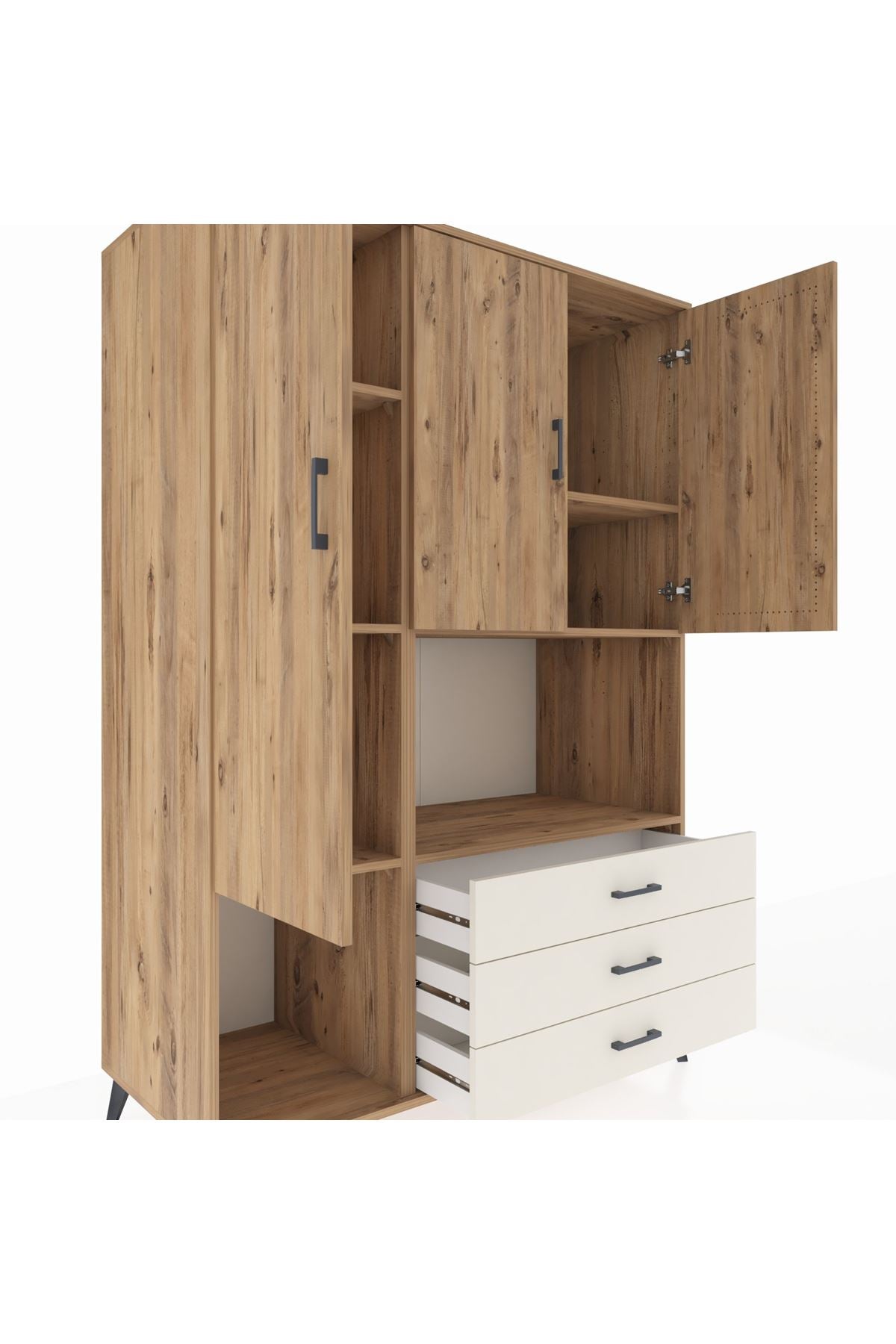 Kronos Dolap 6 Raflı 3 Çekmeceli 3 Kapaklı 132x59x195 Çam-Çam/Aytaşı