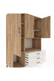 Kronos Dolap 6 Raflı 3 Çekmeceli 3 Kapaklı 132x59x195 Çam-Çam/Aytaşı