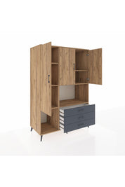 Kronos Dolap 6 Raflı 3 Çekmeceli 3 Kapaklı 132x59x195 Çam-Çam/Antrasit