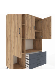 Kronos Dolap 6 Raflı 3 Çekmeceli 3 Kapaklı 132x59x195 Çam-Çam/Antrasit