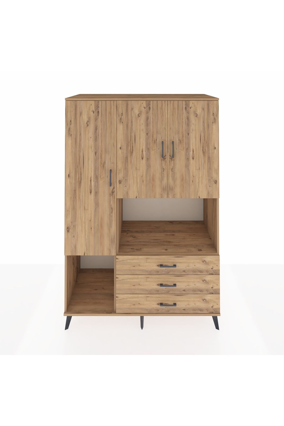 Kronos Dolap 6 Raflı 3 Çekmeceli 3 Kapaklı 132x59x195 Çam-Çam/Çam