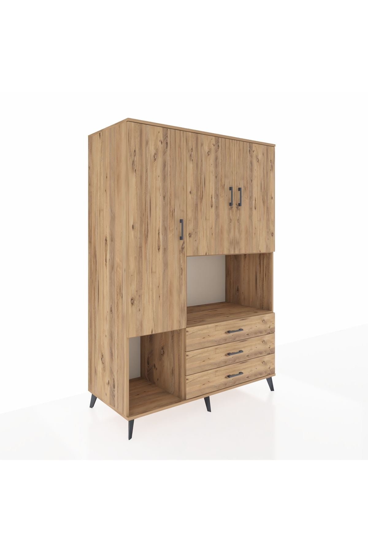 Kronos Dolap 6 Raflı 3 Çekmeceli 3 Kapaklı 132x59x195 Çam-Çam/Çam