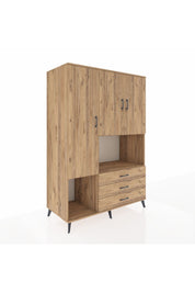 Kronos Dolap 6 Raflı 3 Çekmeceli 3 Kapaklı 132x59x195 Çam-Çam/Çam