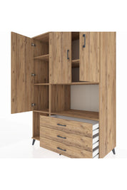 Kronos Dolap 6 Raflı 3 Çekmeceli 3 Kapaklı 132x59x195 Çam-Çam/Çam