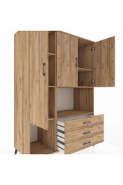 Kronos Dolap 6 Raflı 3 Çekmeceli 3 Kapaklı 132x59x195 Çam-Çam/Çam
