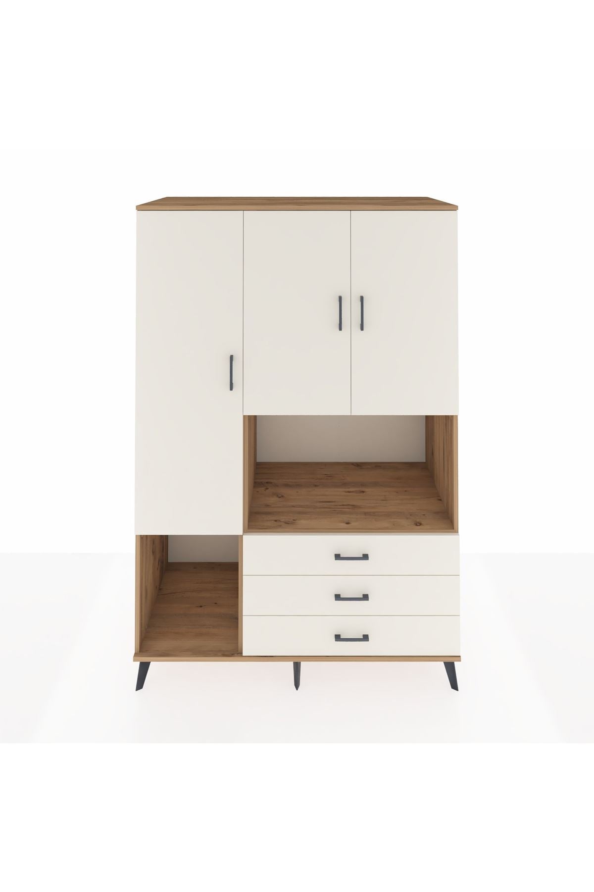 Kronos Dolap 6 Raflı 3 Çekmeceli 3 Kapaklı 132x59x195 Çam-Aytaşı/Aytaşı