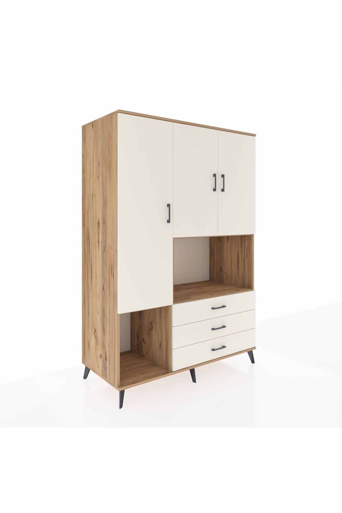 Kronos Dolap 6 Raflı 3 Çekmeceli 3 Kapaklı 132x59x195 Çam-Aytaşı/Aytaşı