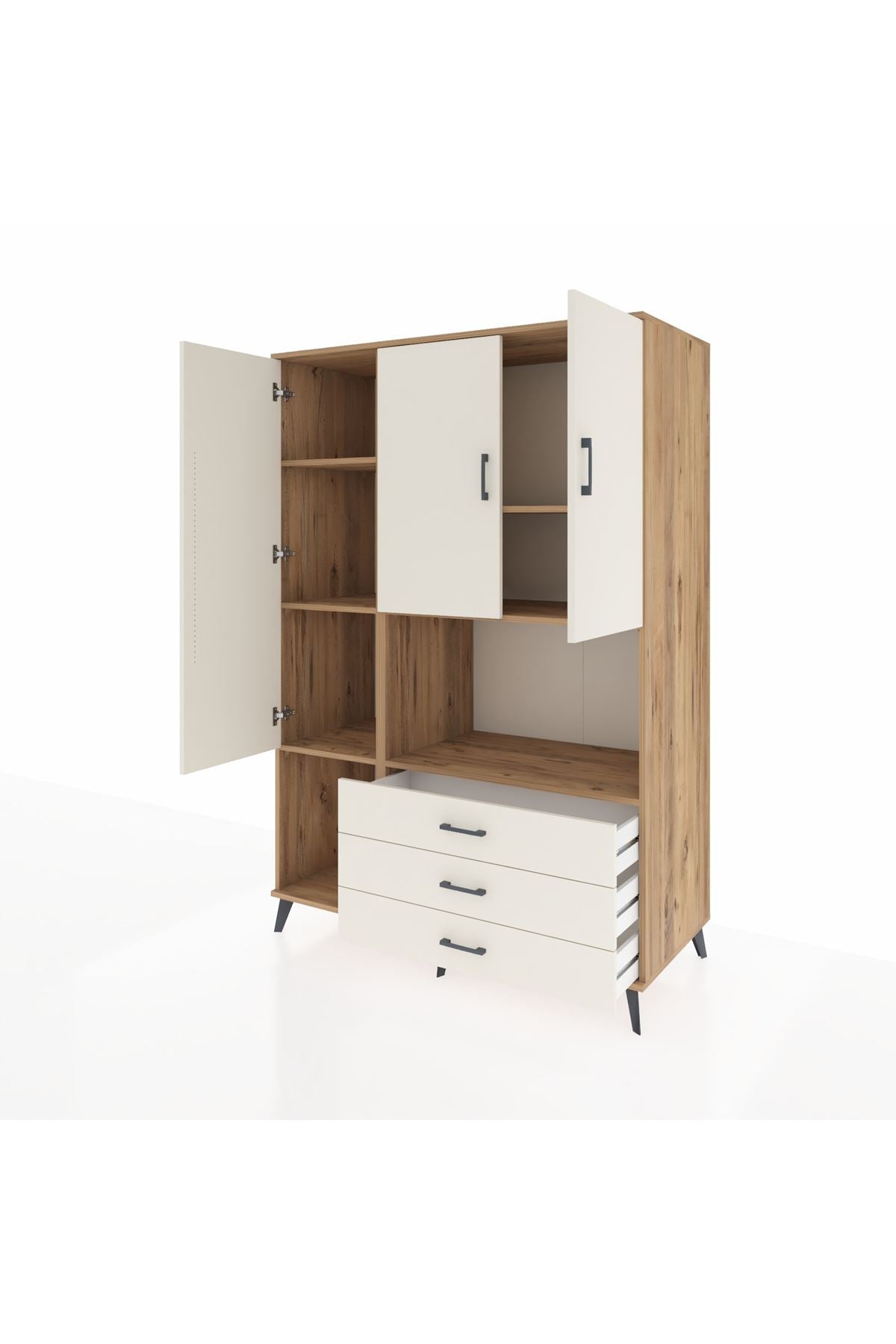 Kronos Dolap 6 Raflı 3 Çekmeceli 3 Kapaklı 132x59x195 Çam-Aytaşı/Aytaşı