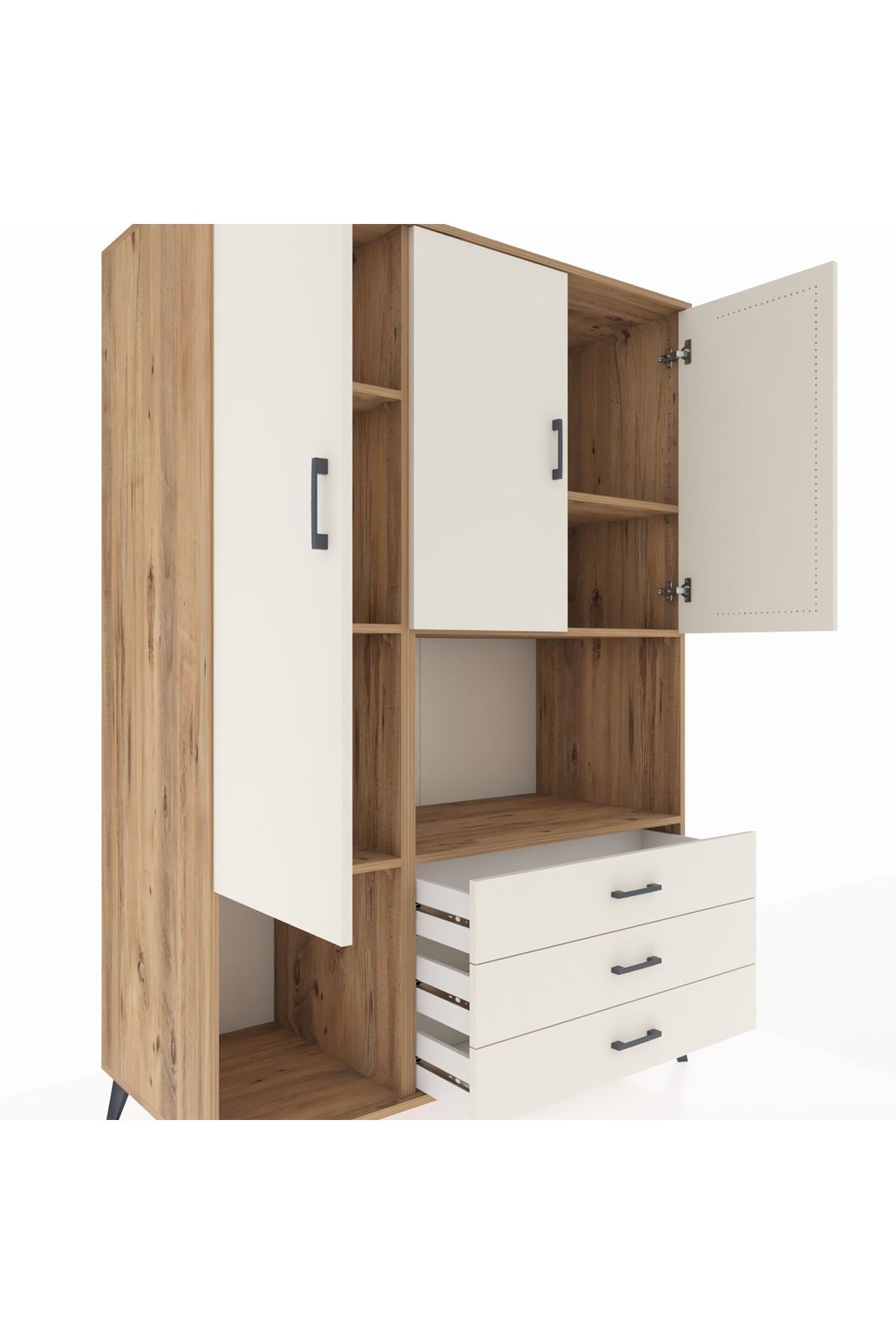 Kronos Dolap 6 Raflı 3 Çekmeceli 3 Kapaklı 132x59x195 Çam-Aytaşı/Aytaşı