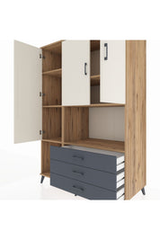 Kronos Dolap 6 Raflı 3 Çekmeceli 3 Kapaklı 132x59x195 Çam-Aytaşı/Antrasit