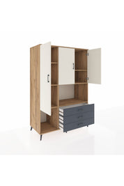 Kronos Dolap 6 Raflı 3 Çekmeceli 3 Kapaklı 132x59x195 Çam-Aytaşı/Antrasit