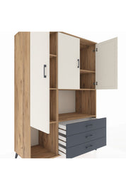 Kronos Dolap 6 Raflı 3 Çekmeceli 3 Kapaklı 132x59x195 Çam-Aytaşı/Antrasit