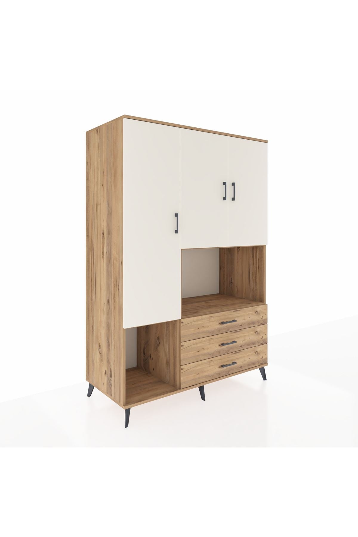 Kronos Dolap 6 Raflı 3 Çekmeceli 3 Kapaklı 132x59x195 Çam-Aytaşı/Çam