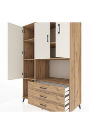 Kronos Dolap 6 Raflı 3 Çekmeceli 3 Kapaklı 132x59x195 Çam-Aytaşı/Çam