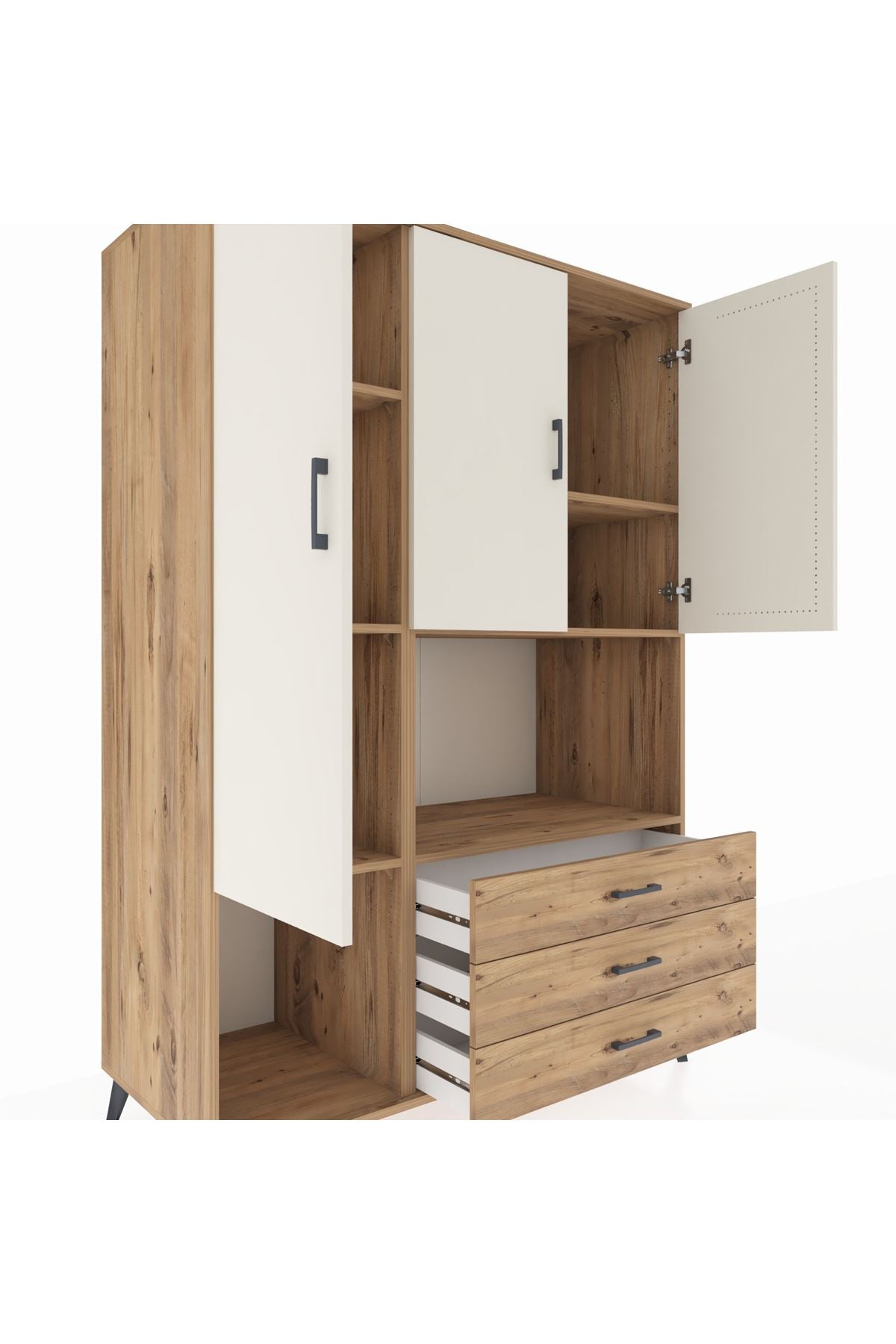 Kronos Dolap 6 Raflı 3 Çekmeceli 3 Kapaklı 132x59x195 Çam-Aytaşı/Çam