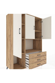 Kronos Dolap 6 Raflı 3 Çekmeceli 3 Kapaklı 132x59x195 Çam-Aytaşı/Çam