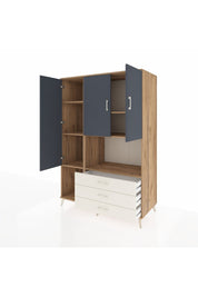 Kronos Dolap 6 Raflı 3 Çekmeceli 3 Kapaklı 132x59x195 Çam-Antrasit/Aytaşı