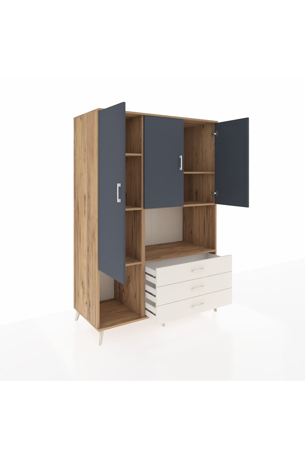 Kronos Dolap 6 Raflı 3 Çekmeceli 3 Kapaklı 132x59x195 Çam-Antrasit/Aytaşı