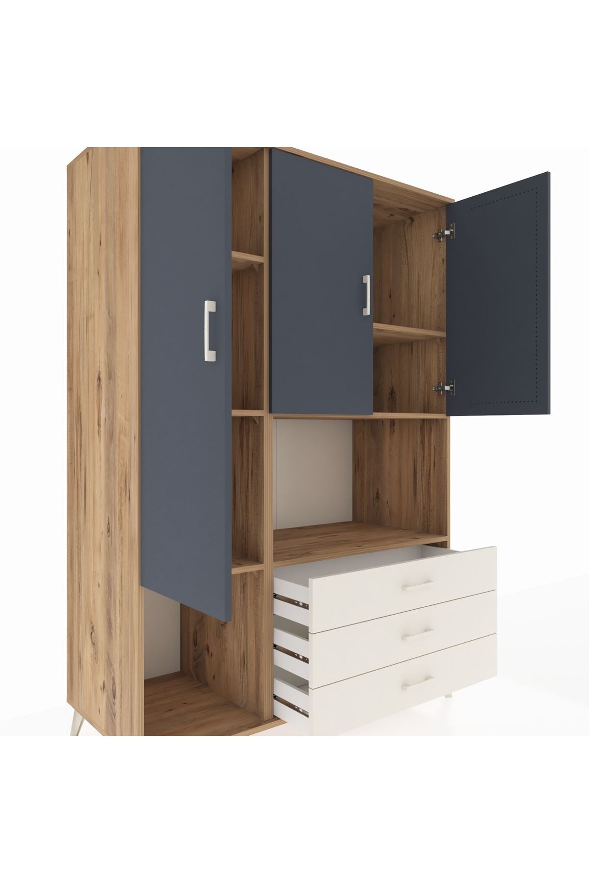 Kronos Dolap 6 Raflı 3 Çekmeceli 3 Kapaklı 132x59x195 Çam-Antrasit/Aytaşı