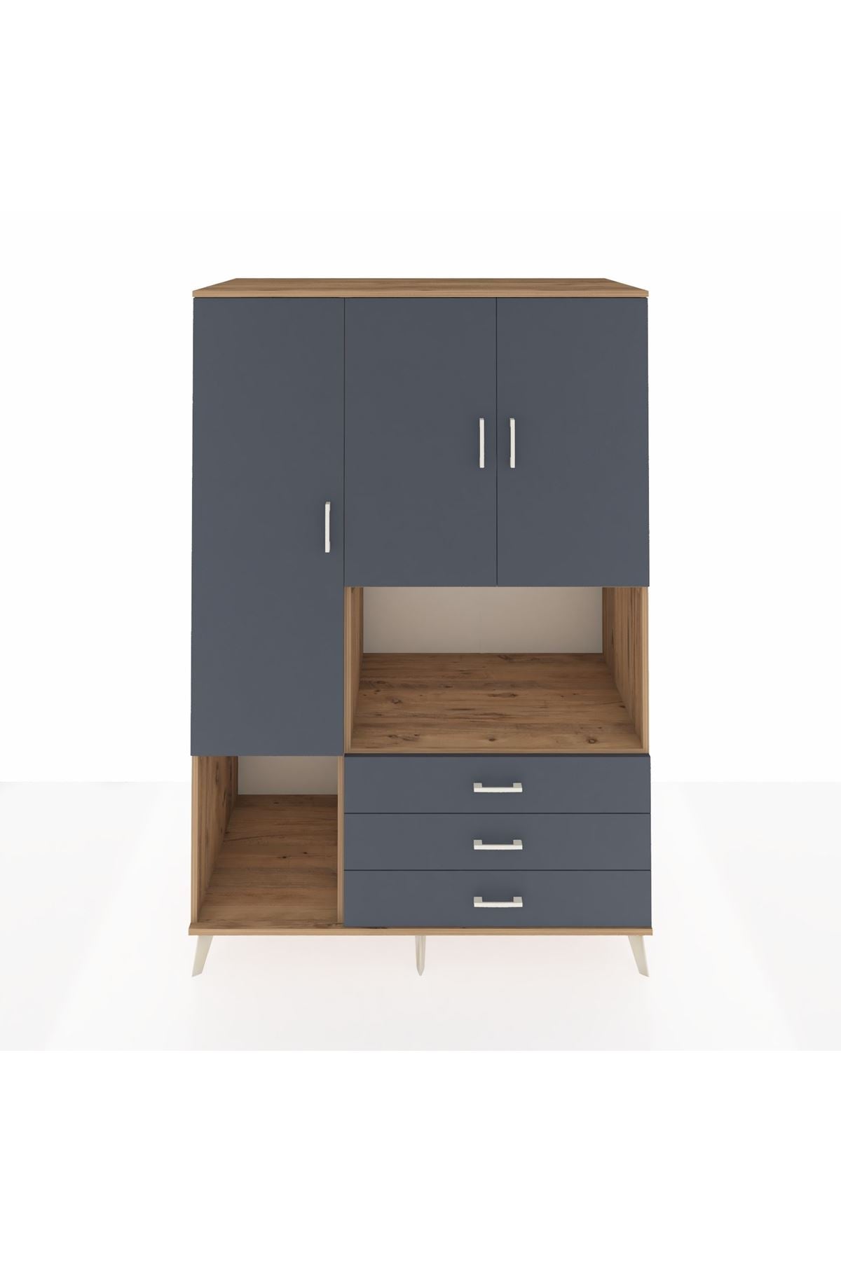 Kronos Dolap 6 Raflı 3 Çekmeceli 3 Kapaklı 132x59x195 Çam-Antrasit/Antrasit