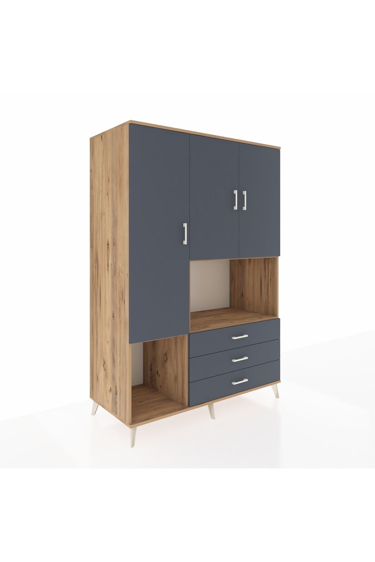 Kronos Dolap 6 Raflı 3 Çekmeceli 3 Kapaklı 132x59x195 Çam-Antrasit/Antrasit