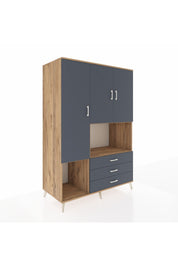 Kronos Dolap 6 Raflı 3 Çekmeceli 3 Kapaklı 132x59x195 Çam-Antrasit/Antrasit