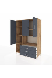 Kronos Dolap 6 Raflı 3 Çekmeceli 3 Kapaklı 132x59x195 Çam-Antrasit/Antrasit