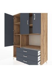 Kronos Dolap 6 Raflı 3 Çekmeceli 3 Kapaklı 132x59x195 Çam-Antrasit/Antrasit