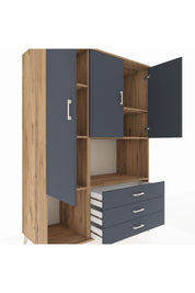 Kronos Dolap 6 Raflı 3 Çekmeceli 3 Kapaklı 132x59x195 Çam-Antrasit/Antrasit