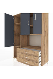 Kronos Dolap 6 Raflı 3 Çekmeceli 3 Kapaklı 132x59x195 Çam-Antrasit/Çam