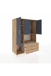 Kronos Dolap 6 Raflı 3 Çekmeceli 3 Kapaklı 132x59x195 Çam-Antrasit/Çam