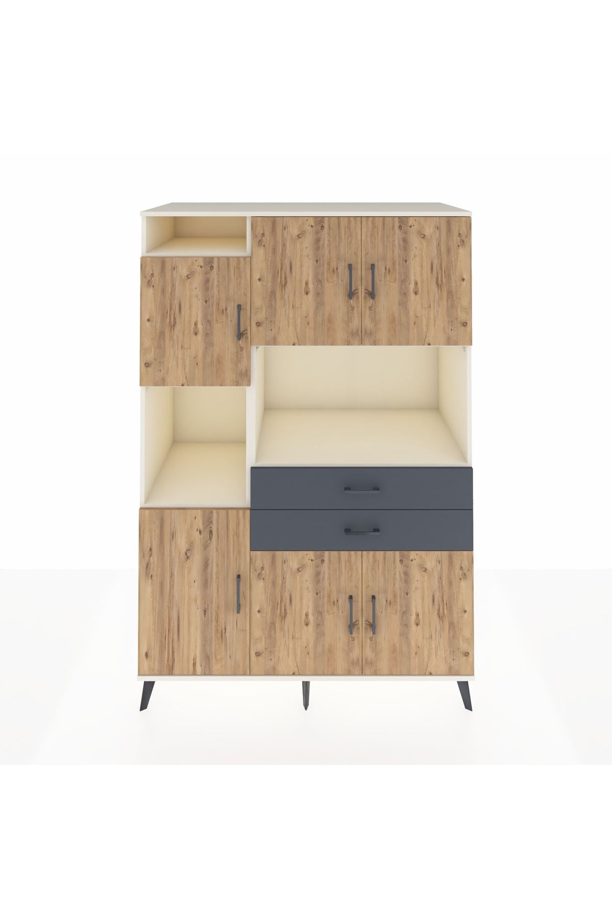 Kronos Dolap 8 Raflı 2 Çekmeceli 6 Kapaklı 132x59x195 Aytaşı-Çam/Antrasit