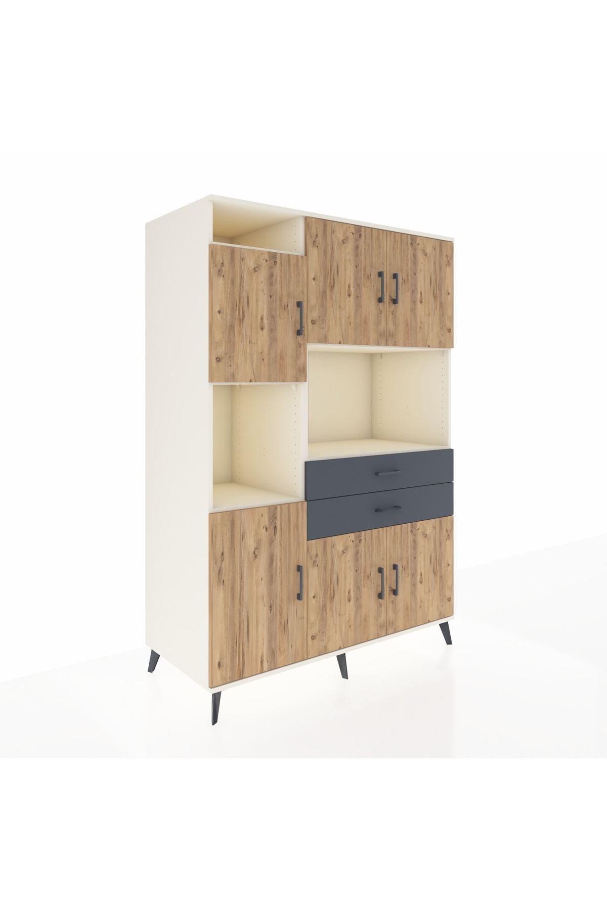 Kronos Dolap 8 Raflı 2 Çekmeceli 6 Kapaklı 132x59x195 Aytaşı-Çam/Antrasit