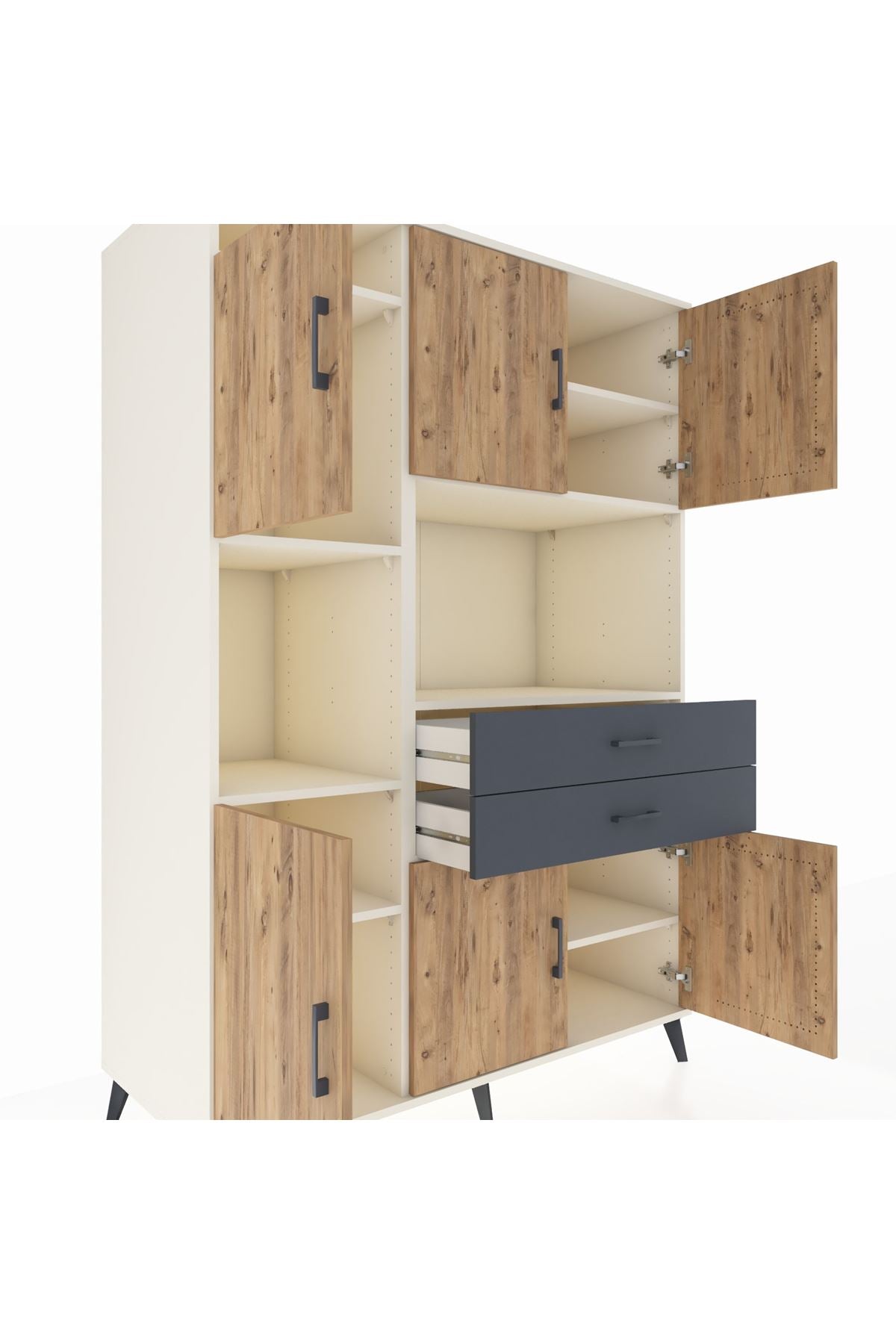 Kronos Dolap 8 Raflı 2 Çekmeceli 6 Kapaklı 132x59x195 Aytaşı-Çam/Antrasit