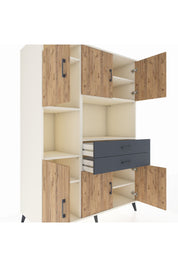 Kronos Dolap 8 Raflı 2 Çekmeceli 6 Kapaklı 132x59x195 Aytaşı-Çam/Antrasit