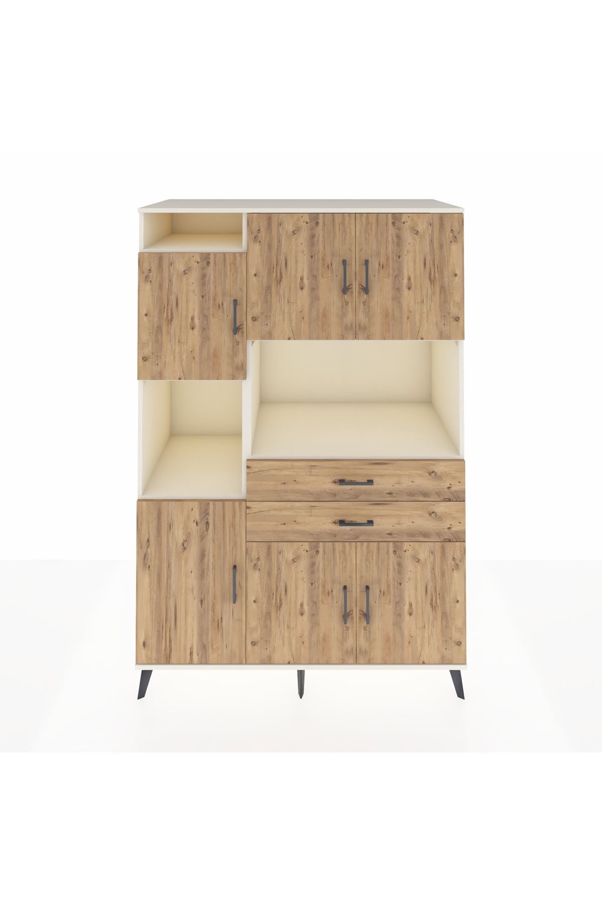 Kronos Dolap 8 Raflı 2 Çekmeceli 6 Kapaklı 132x59x195 Aytaşı-Çam/Çam