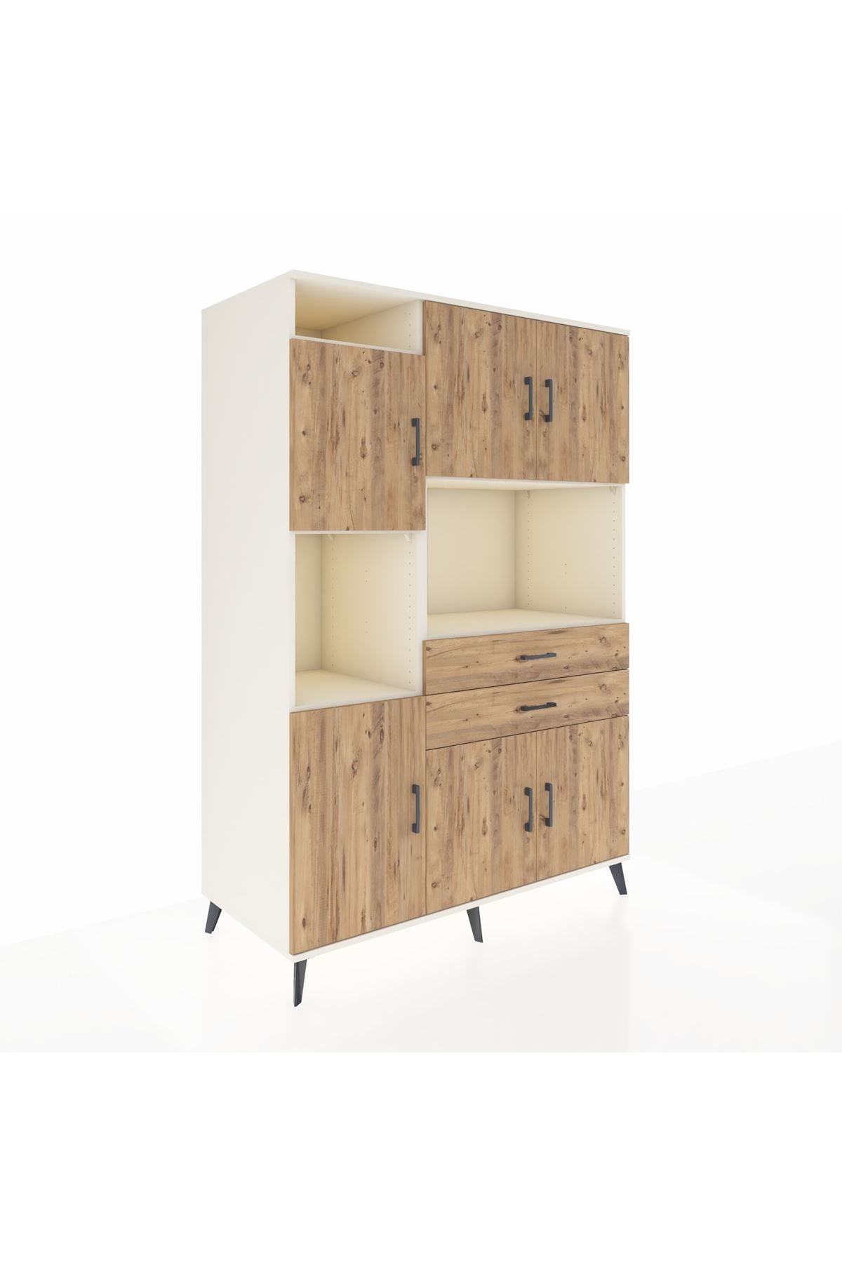 Kronos Dolap 8 Raflı 2 Çekmeceli 6 Kapaklı 132x59x195 Aytaşı-Çam/Çam