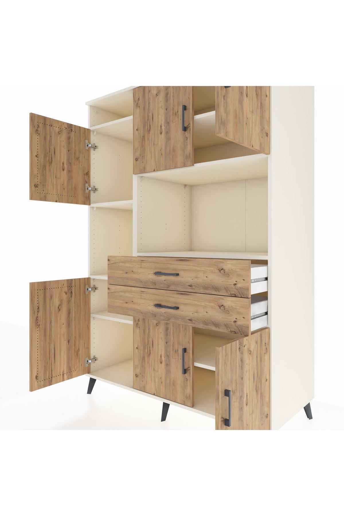 Kronos Dolap 8 Raflı 2 Çekmeceli 6 Kapaklı 132x59x195 Aytaşı-Çam/Çam