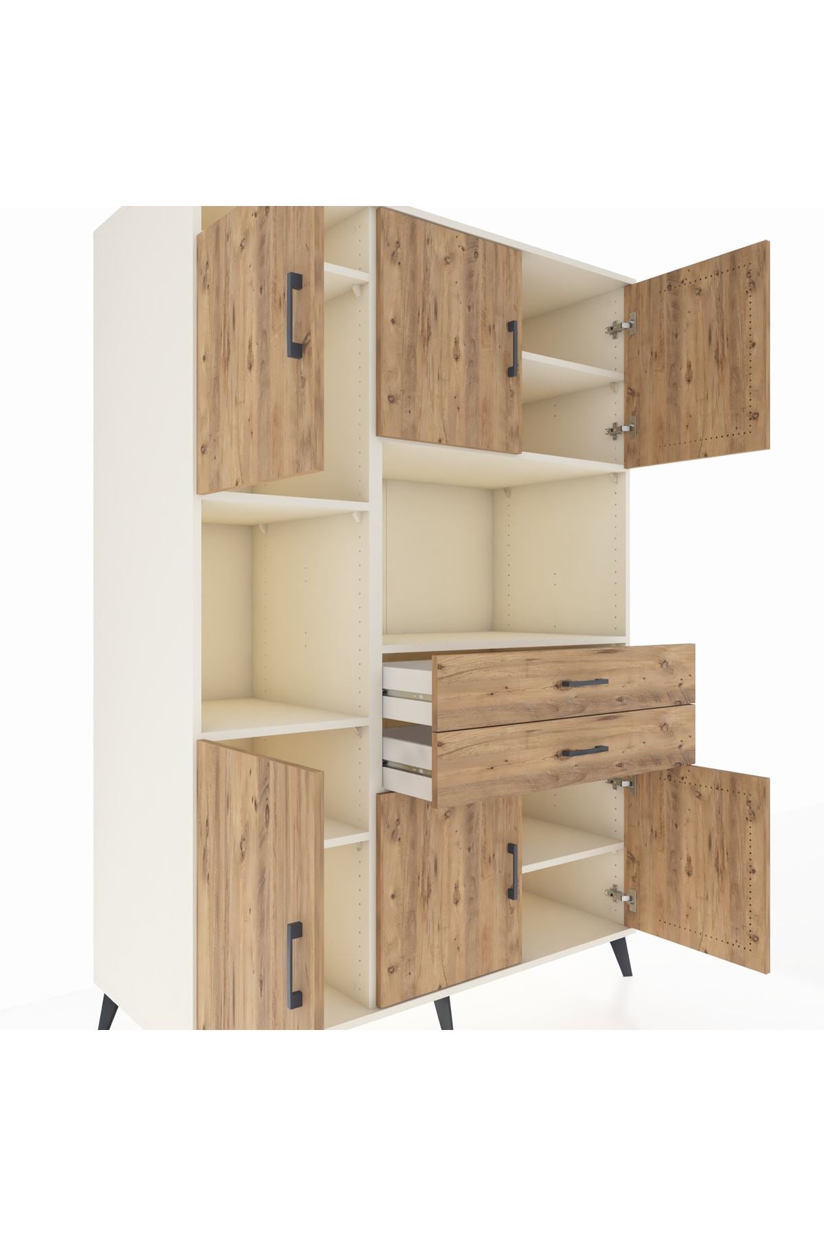 Kronos Dolap 8 Raflı 2 Çekmeceli 6 Kapaklı 132x59x195 Aytaşı-Çam/Çam