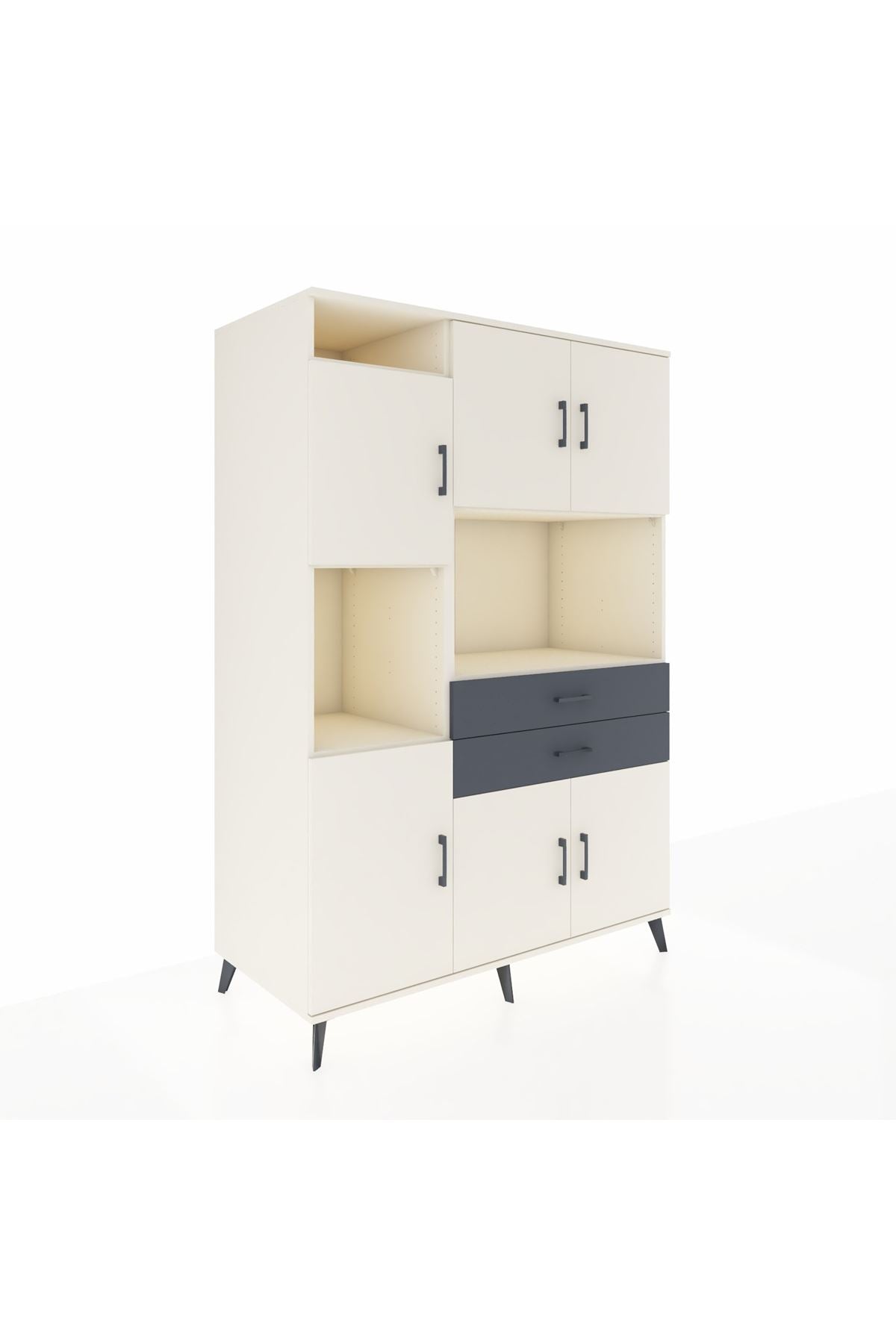 Kronos Dolap 8 Raflı 2 Çekmeceli 6 Kapaklı 132x59x195 Aytaşı-Aytaşı/Antrasit