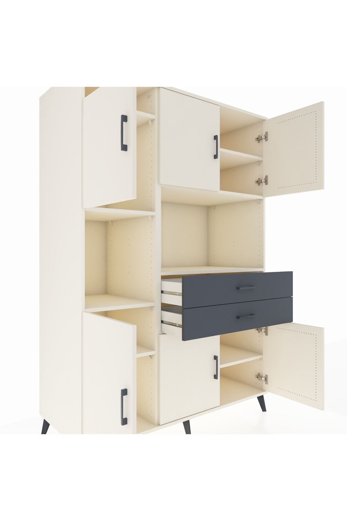 Kronos Dolap 8 Raflı 2 Çekmeceli 6 Kapaklı 132x59x195 Aytaşı-Aytaşı/Antrasit